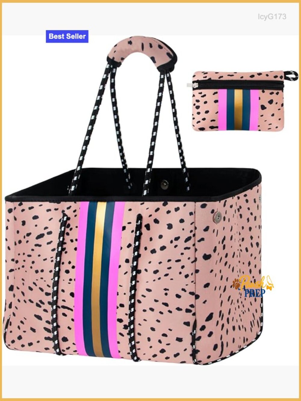 Large Neoprene Tote Beach Bag with Inner Zipper Pockets Multipurpose